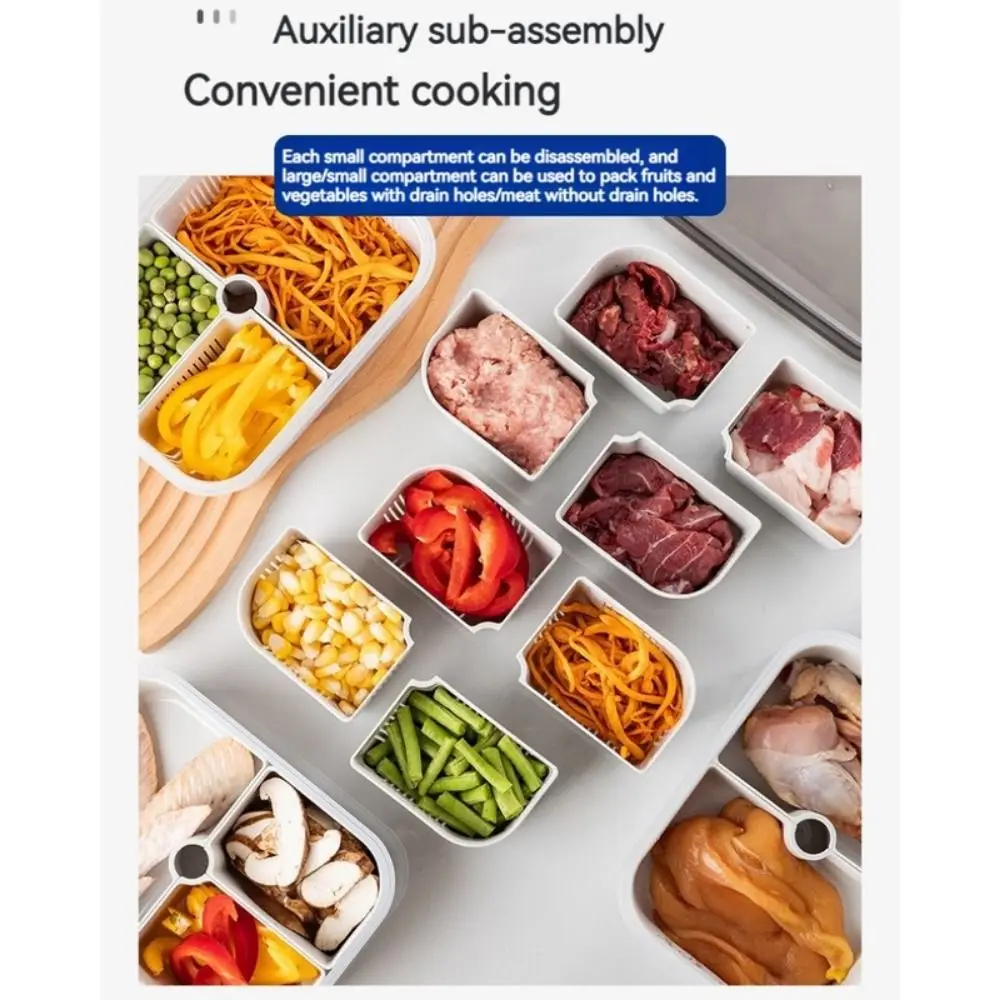 Fruit Preservation Storage Box Container Fridge Organizer Basket Meat Onion Ginger Clear Crisper with Sealed Lid Drain Holes