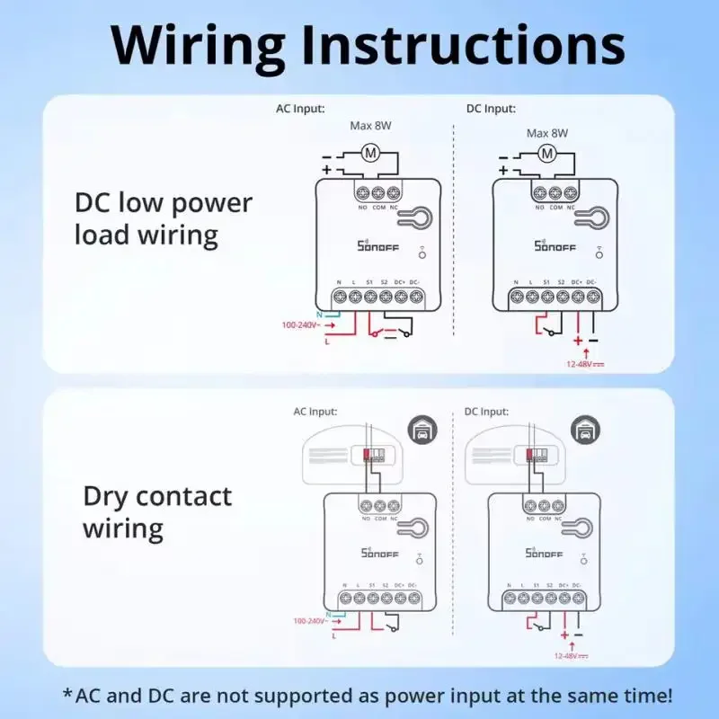 SONOFF MINI-D Dry Contact WiFi Smart Switch ESP32 Chip Matter Compatible AC/DC Input 1-10PCS Set Smart Scene Via EWeLink Alexa