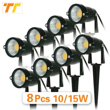 LED 잔디 램프, 10W, 15W, 18W 방수, AC 220V, 110V, DC12-24V 야외 스파이크 조명 경로 조경, IP65 스팟 전구, 레드, 블루, 그린, 8 개