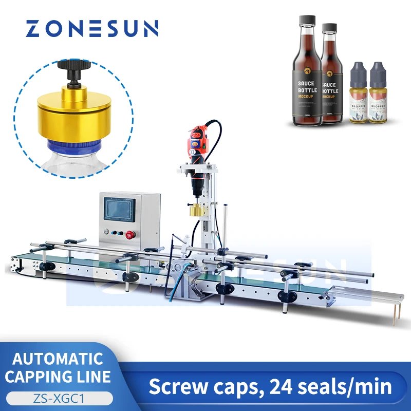 

ZONESUN Pneumatic Screwing Capping Machine Custom Beverage Cosmetics Bottle Capper Packaging Small Automatic Production ZS-XGC1