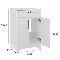 24" White Bathroom Vanity Cabinet Ceramic Sink Combo Double Door Storage Matte Black Faucet Freestanding Modern Style Oversize 2
