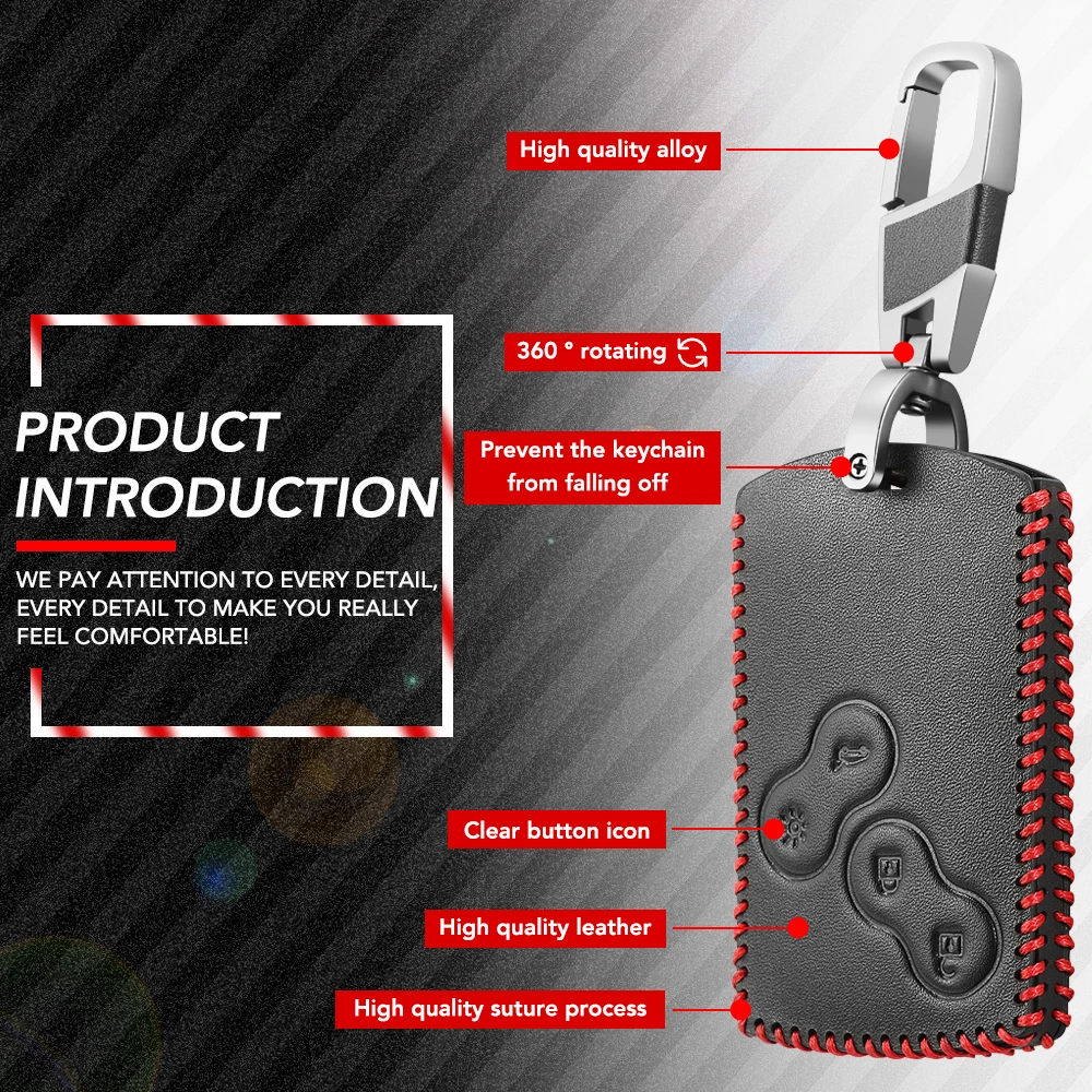 4 Buttons Genuine Leather Car-Styling Key Cover Case Protector For Renault Clio Logan Megane 2 3 Koleos Scenic Card key case,key case cover