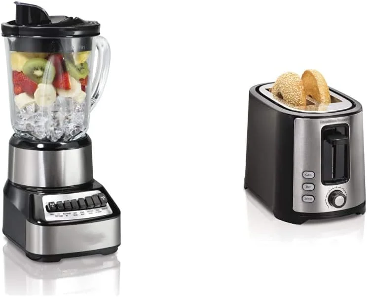 

Crusher Blender with 40oz Glass Jar and 14 Functions (54221) & Beach 2 Slice Extra Wide Slot Toaster with Shade Selector, To