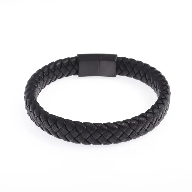 Charming Men\\'s Hand Woven Leather Bracelet Black High Quality Metal Buckle Men\\'s Wristband Gift