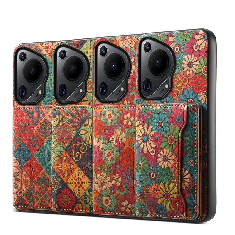Floral Design Leather Magnetic Wallet Phone Case with Holder and Back Cover