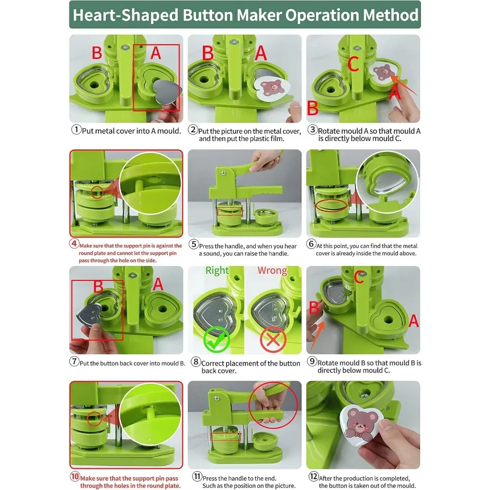 Macchina Per Bottoni Quadrati 50mm - Kit Fai Da Te Con 100 Set Di Accessori - Crea Spille E Badge