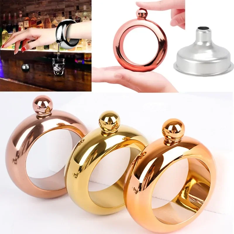 Stainless Steel Colour Bangle Jug 3.5oz Whiskey Hip Flask with Funnel Bracelet Elegant Wine Bottle Bangle Hip Flask Drinkware