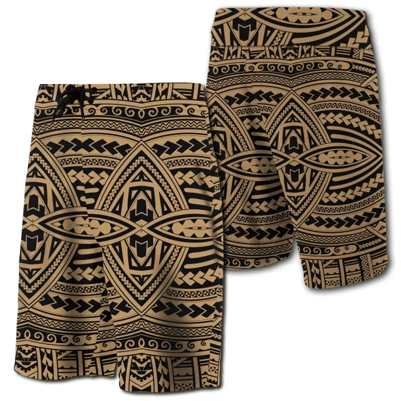 

Men Shorts Hwaii Kakau Polynesian Board Shorts Colorful Haka Style Beach Shorts 3D Print Swim Trunks Ropa Hombre Short Pants