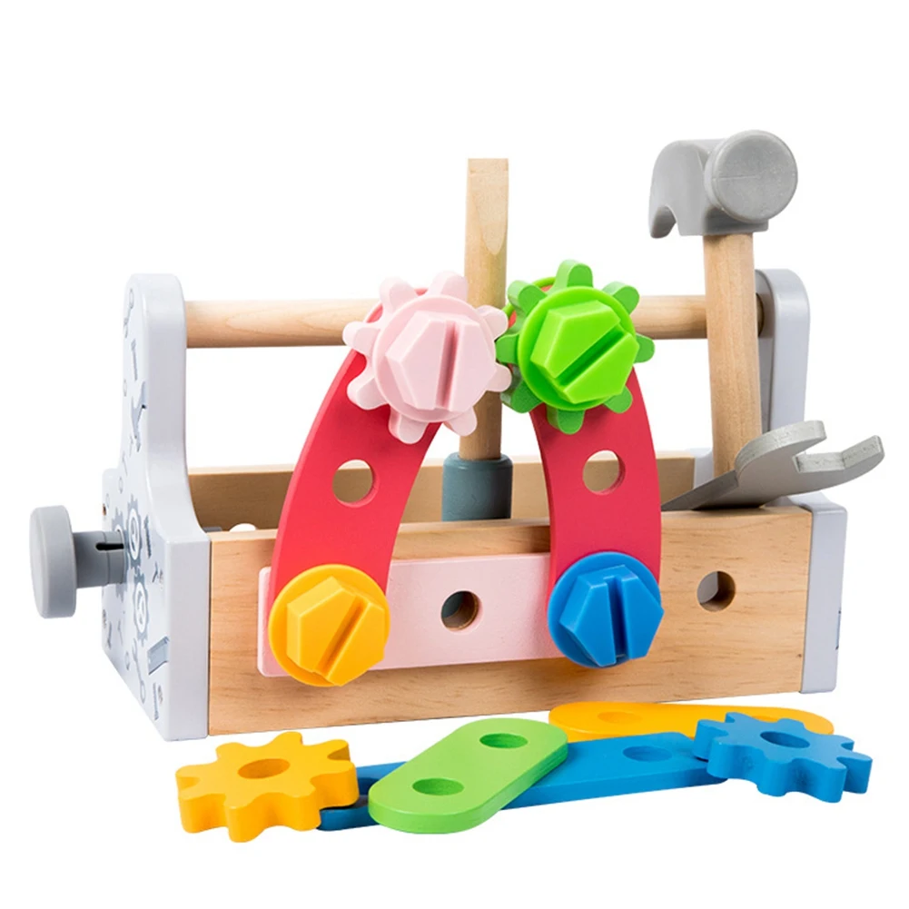 BAAU Kids Tool Box Toy Wooden Pretend Game Puzzle Disassembly Set Simulation Multifunctional Repair Carpenter Tool Toys Gift