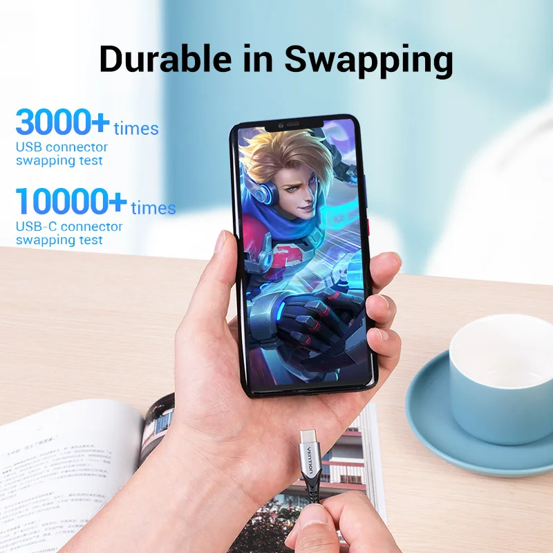 Vention USB نوع C كابل 3A كابل الشاحن شحن سريع لسا...