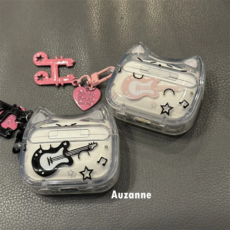 Adorable Cartoon Guitar Semi-Transparent Protective Case for AirPods Pro Bluetooth Earphones