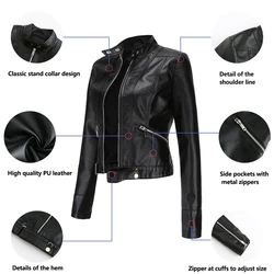 European Size Women's Leather Jacket Slim Fit Jacket Thin Spring Tie Straps Jacket Women's Motorcycle Suit Large Standing Collar