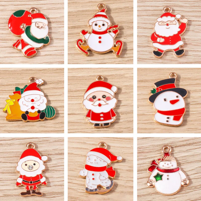 10 stücke Cartoon Santa Claus Charms Emaille Weihnachten Schneemann Charms Anhänger für Schmuck Herstellung Halsketten Ohrringe DIY Handwerk Geschenke