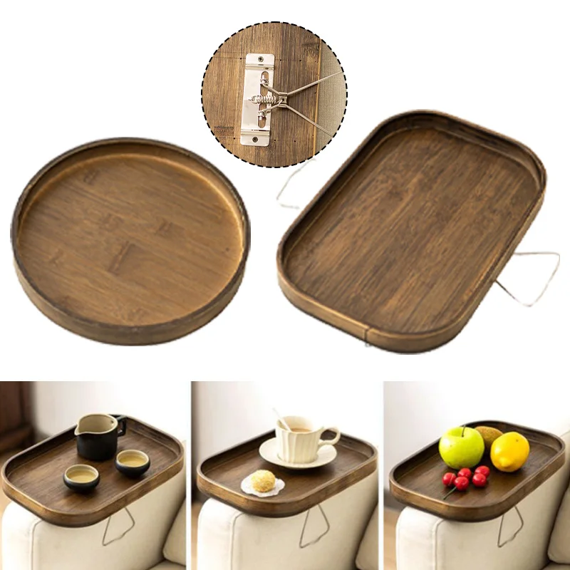 Rectangle/Oval Sofa Tray Table Armrest Clip-On Practical Couch Arm Trays Wood For TV Snack Remote Control Snacks Drinks sofa tray table