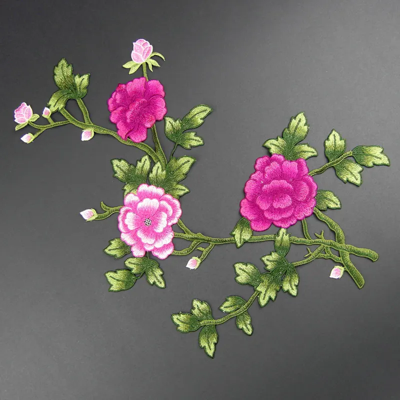 

New high quality 29*42cm applique embroidery flower patches, big pcs monthly rose design sewing patches for clothing
