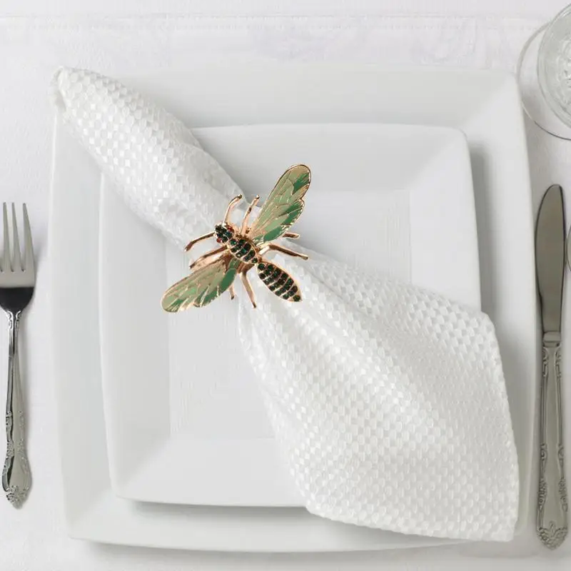 6pcs Elegant Napkin Rings napkin ring Honey Bee Dragonfly Napkin Buckle Pastoral Style Table Tissue Holders Table Decoration Tissue Rings