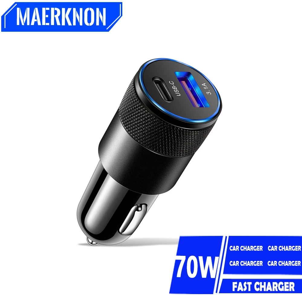 

PD 70W Car Charger Type C Fast Charging For Xiaomi 13 iPhone 14 15 Pro Max Samsung S23 Ultra USB Charger In Car Quick Charge3.0