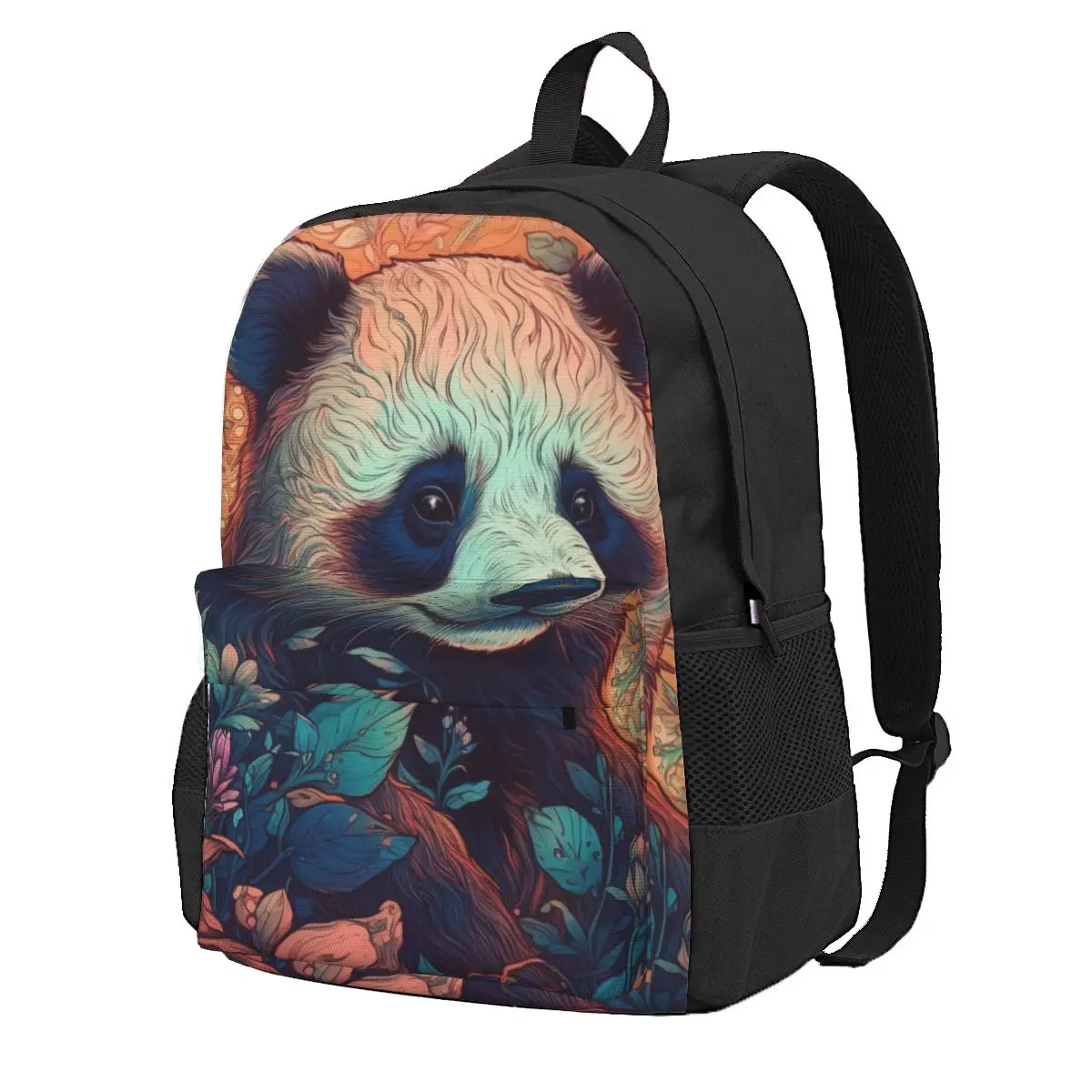 

Panda Backpack Neon Colorful Painting Boy Girl Polyester Travel Backpacks Big Cute School Bags Rucksack