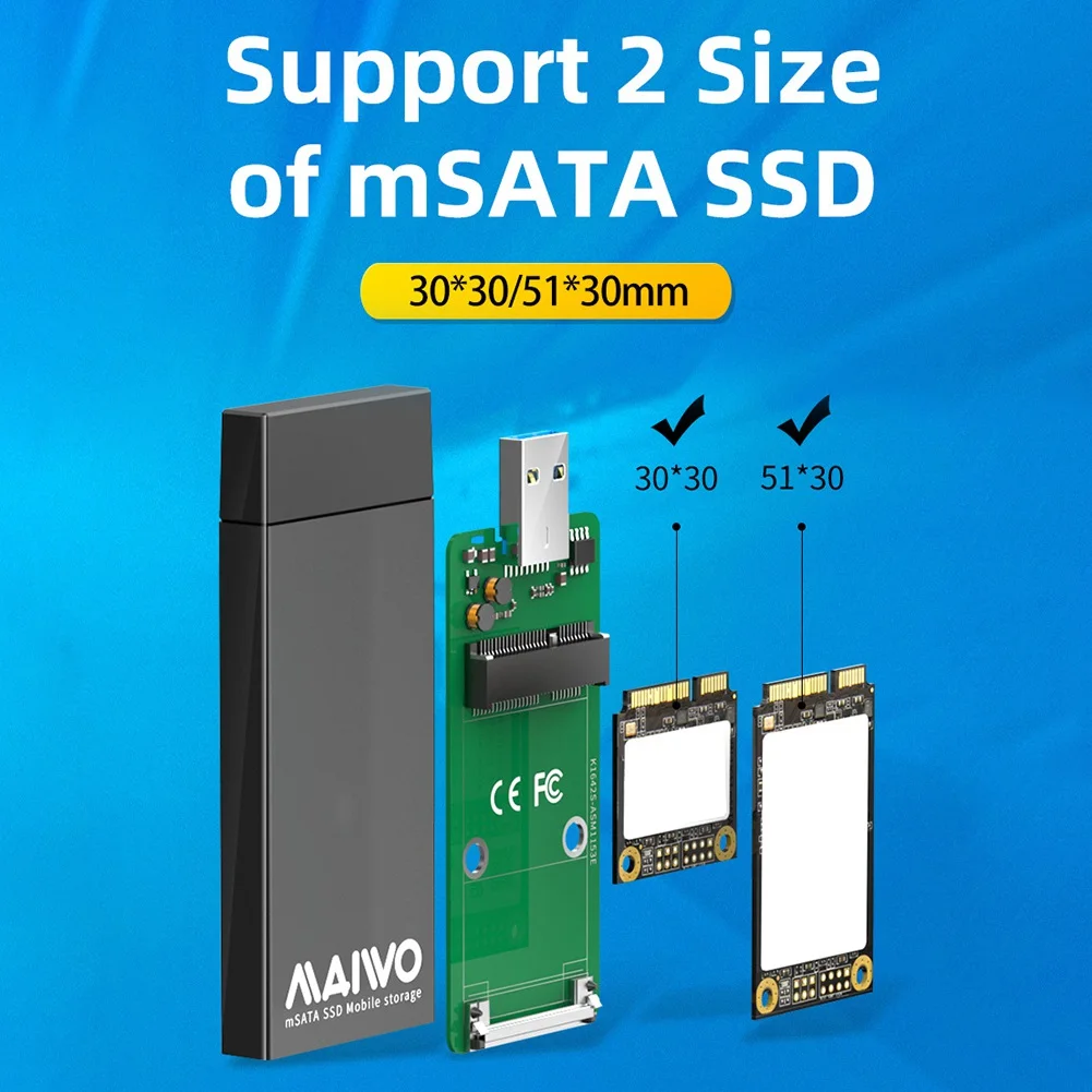 MAIWO 휴대용 모바일 솔리드 스테이트 드라이브 박스, USB 3.0-MSATA SSD 외장 케이스, 알루미늄 합금, 지지대 2T 메모리