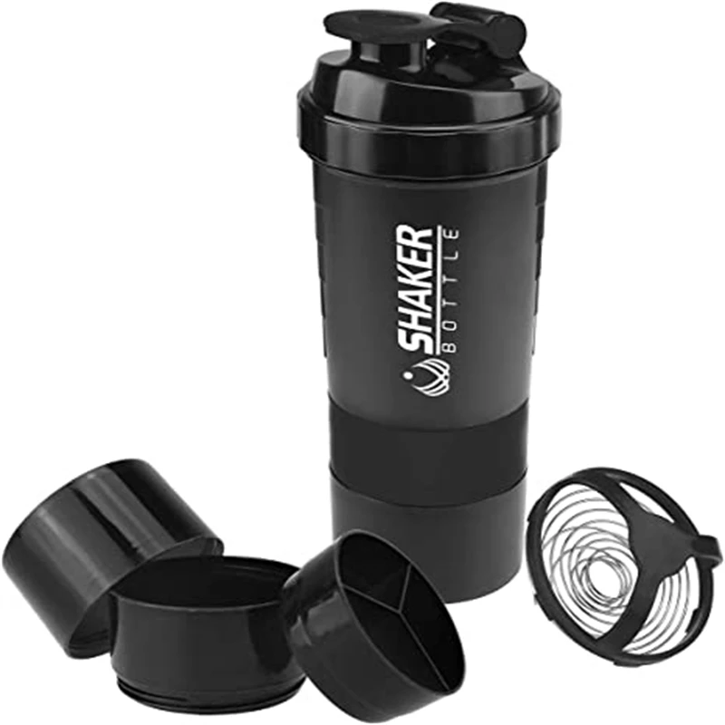 500ML Shaker Protein Bottle 3 Layers Shaker Cups with Powder Storage Container Mixer Cup Gym Sport Water Bottles