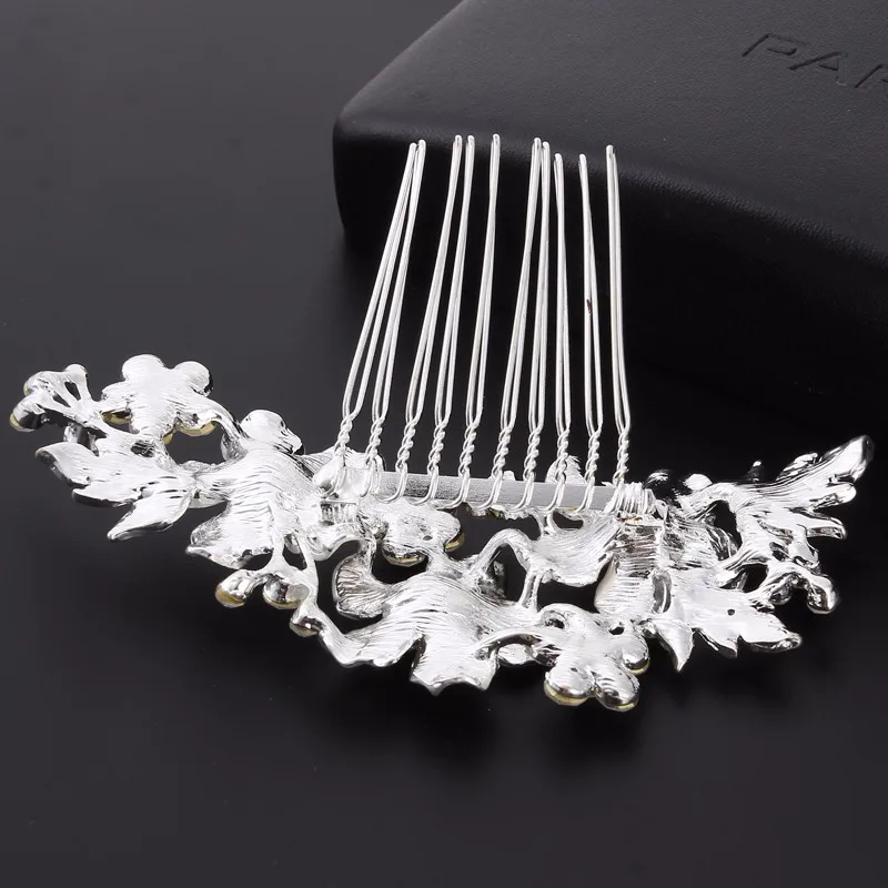 

2 Pcs Wedding Bridal Hair Combs Vintage Imitation Crystal Hairpins Prom Jewelry Gold Silver Flower Pattern Hair Accessories Pins