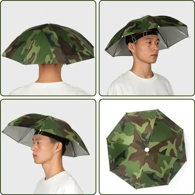 Outdoor Sun Shade Waterproof Camping Fishing Headwear Cap Portable Rain Umbrella Hat Foldable Adjustable Fishing Hat for Men 2