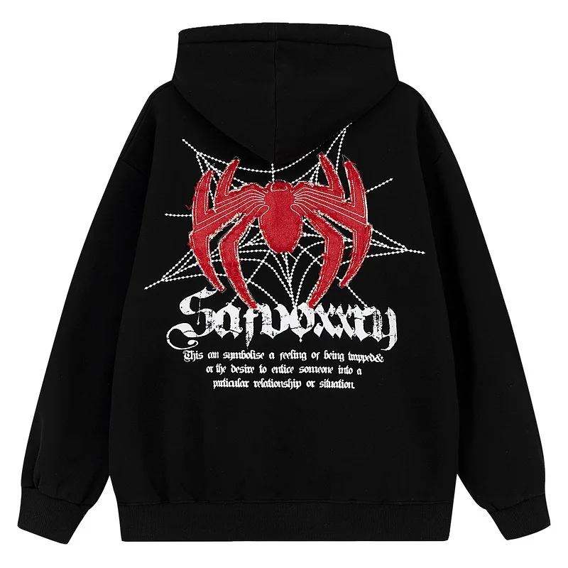 

High Street Oversized Hip Hop Hoodies With Spider Embroidery Fashion Streetwear Loose Fit Y2K Sweatshirt Baggy Pullover Hoody