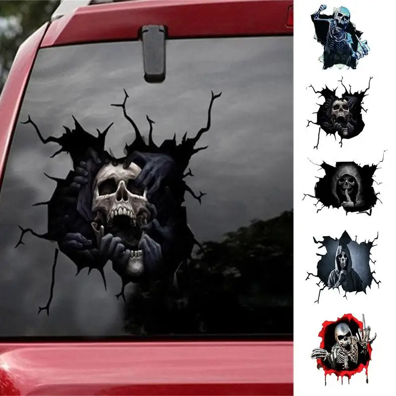 

Автомобильная наклейка на Хэллоуин, череп, скелет, задняя планка, 3D визуальный эффект, декоративные наклейки, автомобильные внешние аксессуары
