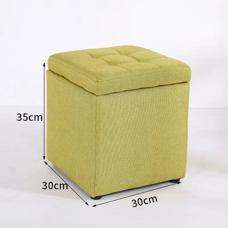 Minimalist Wooden Storage Ottoman with Fabric Seat