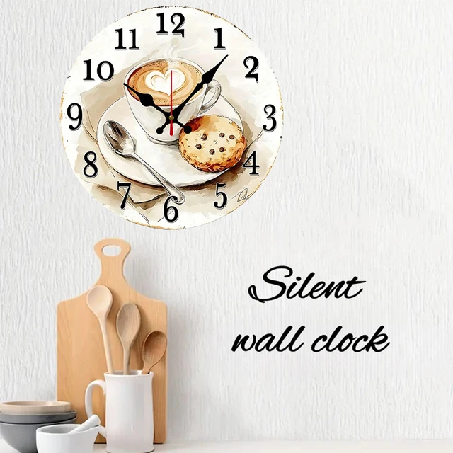 Coffee & Pastry Wooden Round Silent Hanging Wall Clock 3