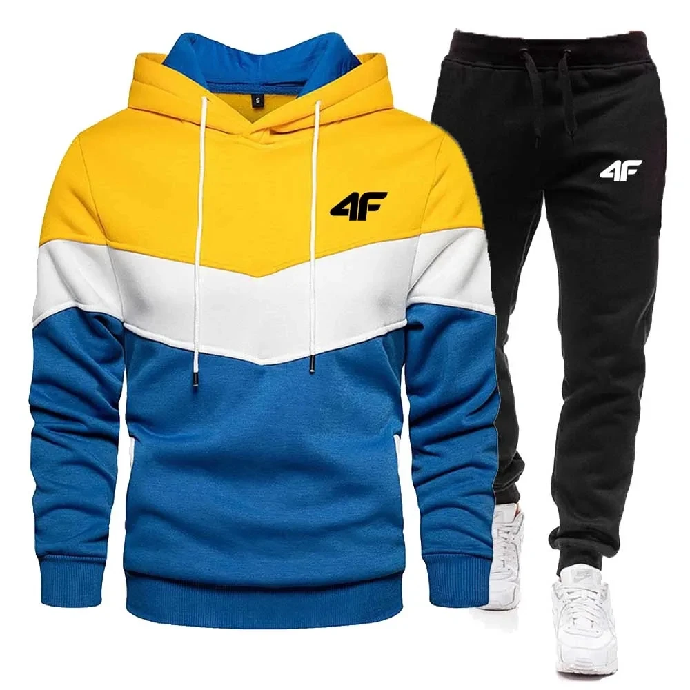 2-Piece Fleece Tracksuit for Men, Thick Hoodies and Pants, Warm Sportswear Suit, Hip Hop Trend Clothing, Winter and Fall 2