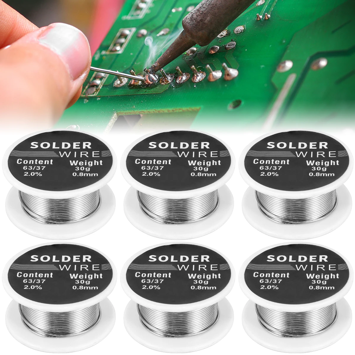 

6Pcs Solder Wire 0.8mm Tin Soldering Wire 30g Electric Soldering Repairing Solder Wire Premium High-Purity Rosin Core Tin Wire