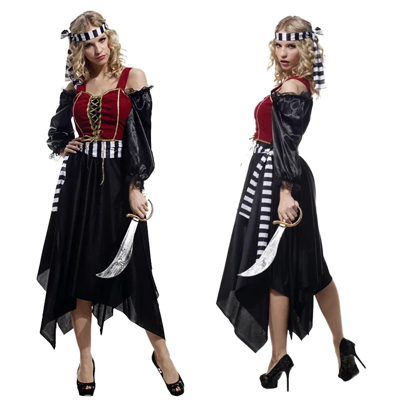 

Sexy Costumes for Women Caribbean Pirates with Hat Headwear Christmas Carnival Dress No Weapons
