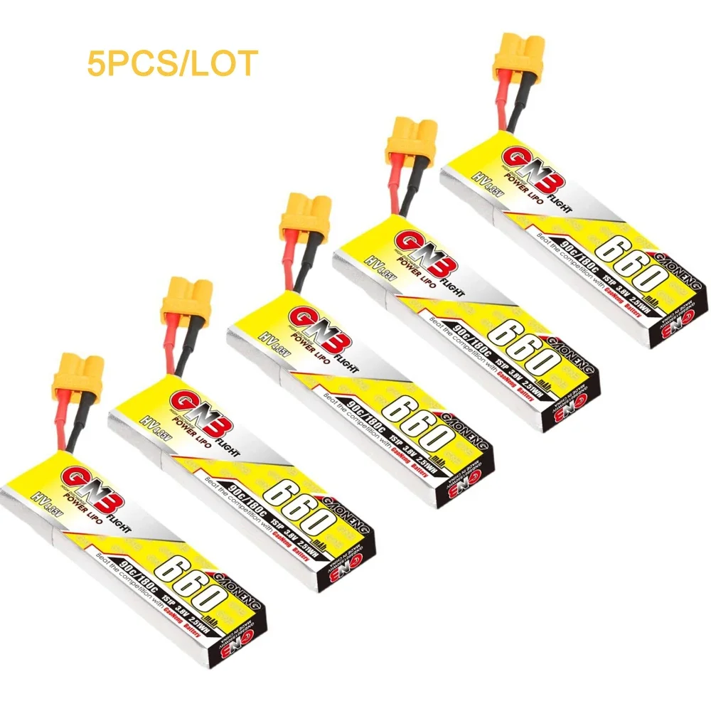 

5 шт. Gaoneng GNB 1S 660 мАч 3,8 в 90C/180C HV 4,35 в светильник вес Lipo аккумулятор с разъемом XT30 для EMAX NanoHawk X RC FPV дрона
