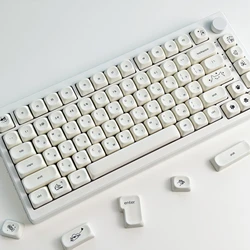 Milky White Cute Cat Theme Keycap Set - 124 PBT Sublimation Keys, MOA Profile (Russian)