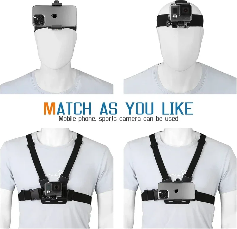 2 in 1 Mobile Phone Chest Strap Harness Stand Head Strap Holder Kit for IPhone GoPro POV Vlog Selfie Stick Tripod Bracket Mount