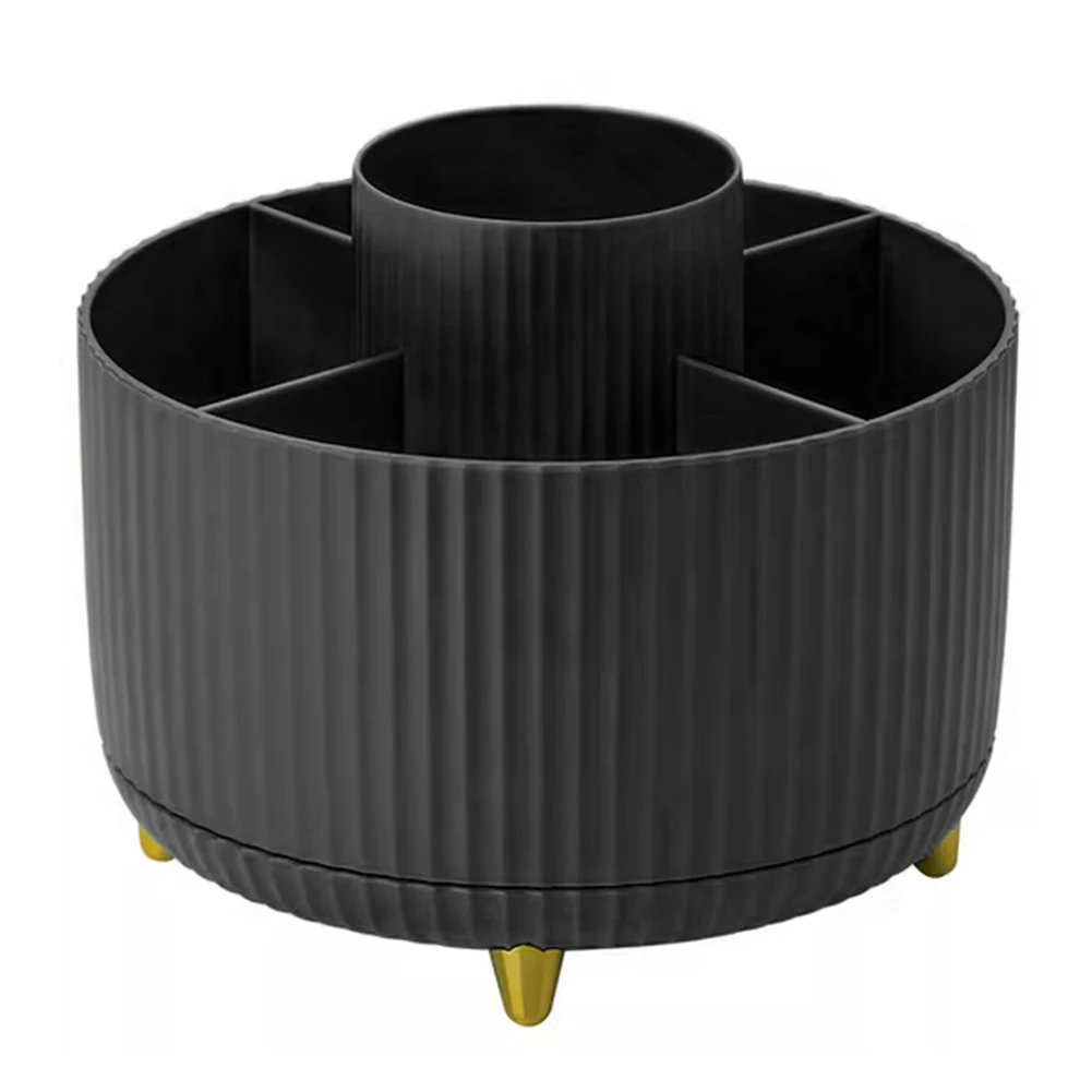 360 Degree Rotating Makeup Storage Holder Large Capacity Cosmetic Display Case 5 Compartment Pencil Organizer for Dresser Vanity