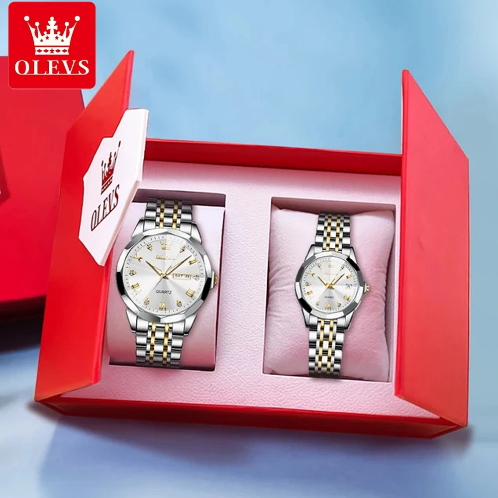 Couple Watch Stainless Steel Rhombus Mirror Design Luxury Quartz Watch for Men Women Lover's Wristwatch OLEVS 9931