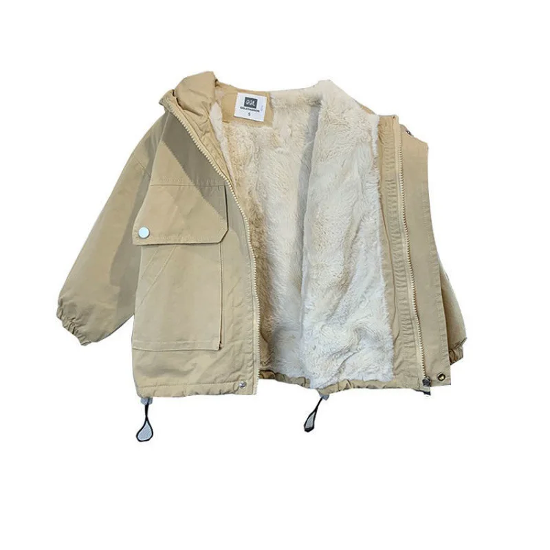 

Winter Baby Boys Hooded Windproof Warmth Fur Padded Drawstring Zip Jackets Children Therme Parka Kids Outfits Top Coats 2-10 Yrs