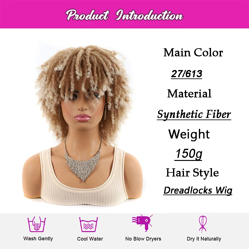 Short Dreadlock Wigs for Black Women Ombre Brown Faux Locs Headband Wig Braided Wigs Curly Hair Twist Synthetic Locs