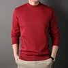 Mens Round Neck Sweater Fleeced Knitwear Solid Color Velvet Jumpers Slim Fit Elegant Luxury Brand Brown Knitted Sweaters 1