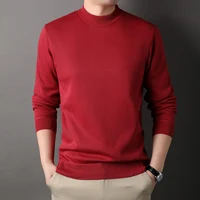 Mens Round Neck Sweater Fleeced Knitwear Solid Color Velvet Jumpers Slim Fit Elegant Luxury Brand Brown Knitted Sweaters 1