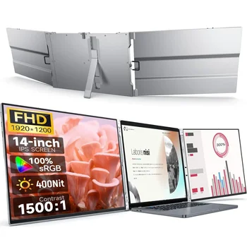 Schermo di visualizzazione esteso pieghevole da gioco doppio da viaggio doppio da ufficio da 14/15 pollici per triplo monitor portatile per estensione del laptop 1
