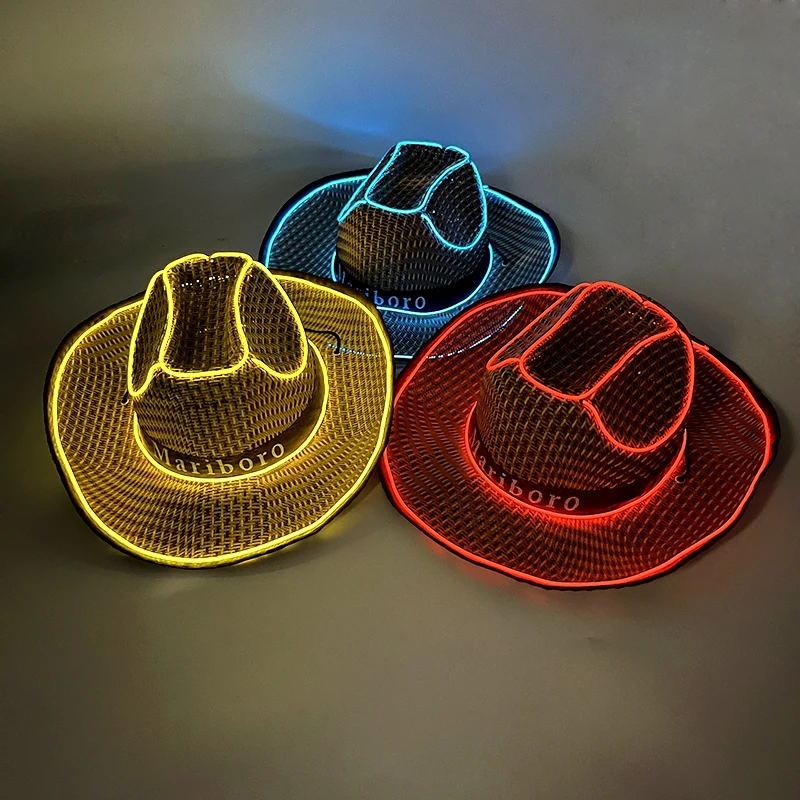 New Summer western cowboy hat visor caps for women decor LED cowboy cowgirl hat light up Summer beach night for men