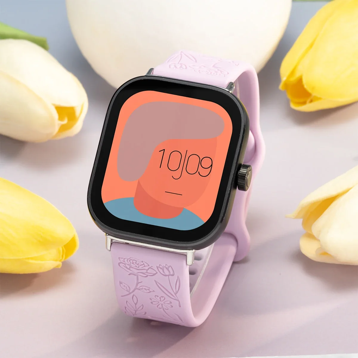 Magnetic Silicone Smartwatch Strap with Carvings Design - Universal Fit Bracelet Accessory