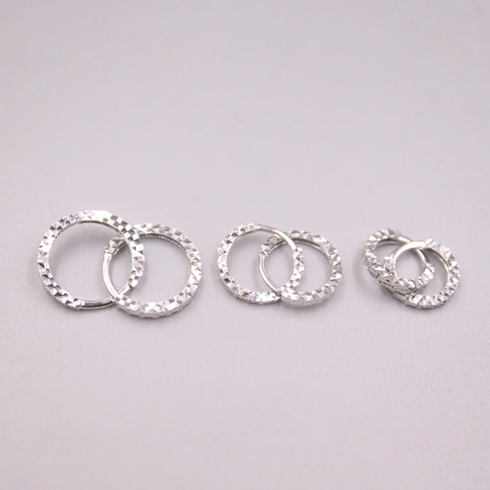 

New Real 18K White Gold Hoop Earrings Woman Luck Full Star Earrings Stamp Au750 10-13mmW
