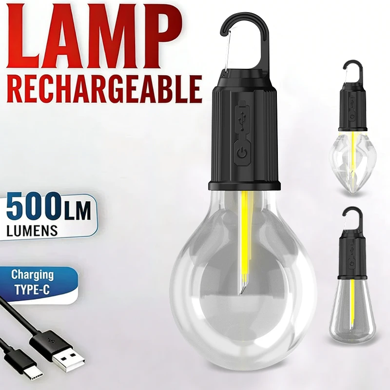 따뜻한 LED 캠핑 라이트 타입-C USB 충전식 방수 휴대용 텐트 라이트 후..