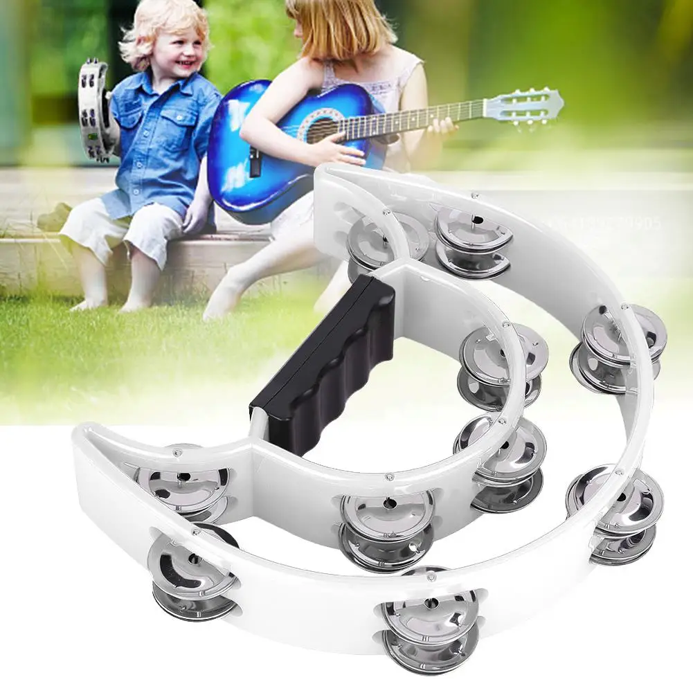 Double Row Handbell Tambourine-Round Half Moon Percussion Instrument for Party, Games & Baby Play