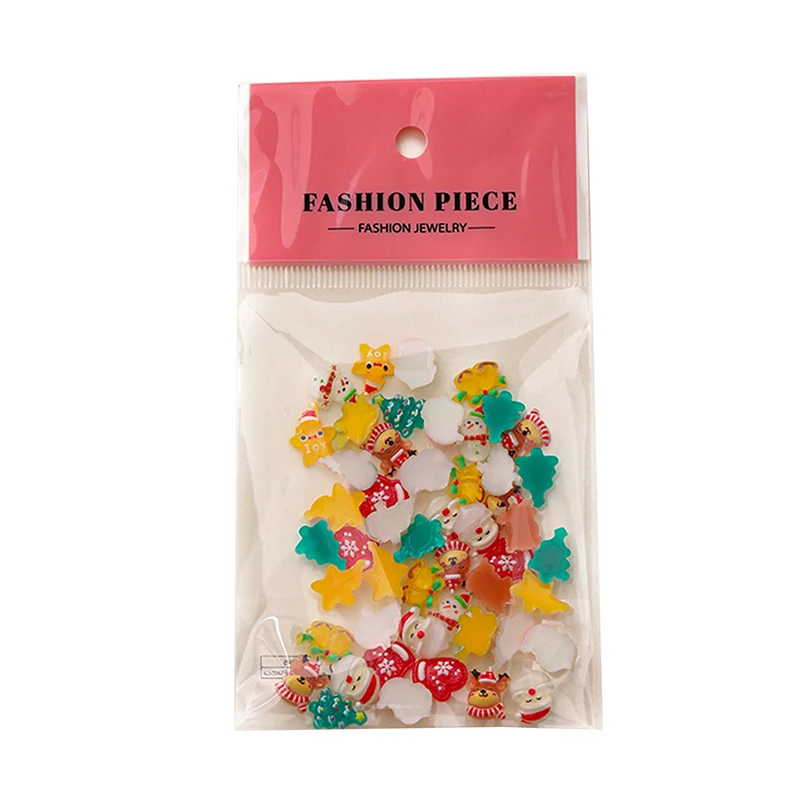 50Pcs Cute Christmas Series Resin Nail Charms - Santa Claus Snowman Reindeer Nail Art Decorations, DIY Manicure Accessories