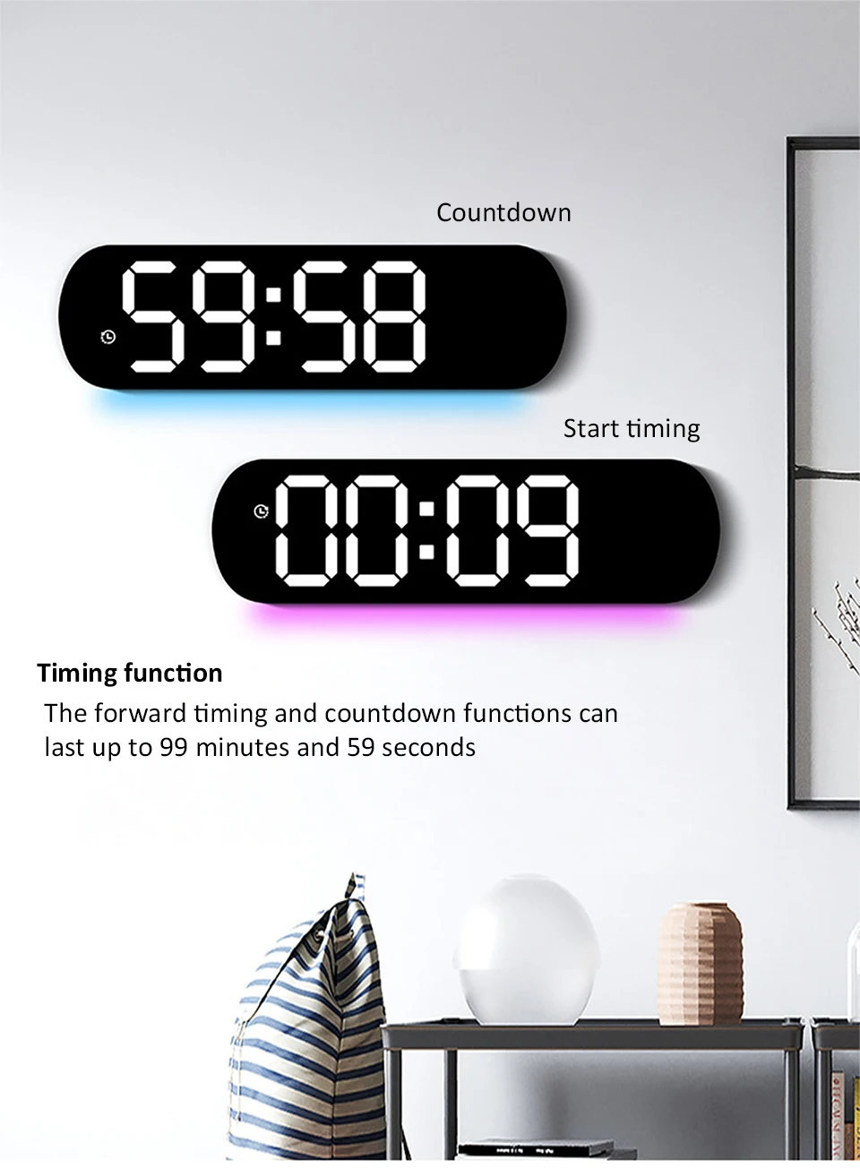Description Picture 6 of itemLED Luminous Digital Wall Clock With Remote Control Ambient Lights 14'' Creative RGB Alarm Clock  Date Temp Display  Home Decor